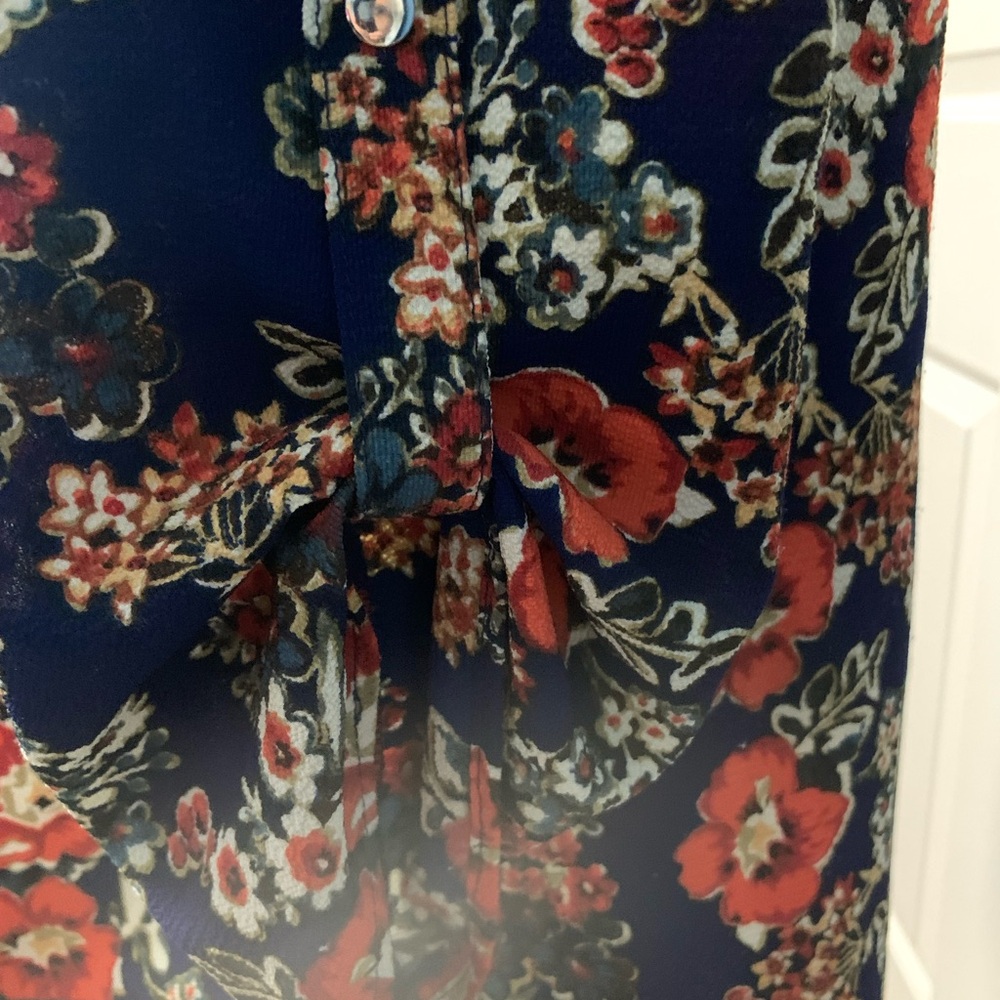 Vibrant Floral Blouse - Blue and Orange - Picture 8 of 8
